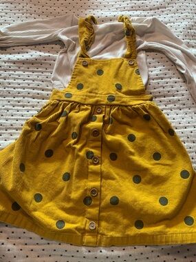 Yellow Polka Dot Button-Front Pinafore Dress
